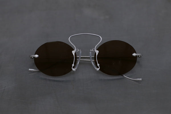 Rigards X UMA WANG Joint Steel Frameless Glasses RG00UW6(A) Series Collection RG-RG00UW6(A)-FGY Retro Silver Frame Olive Brown Lenses
